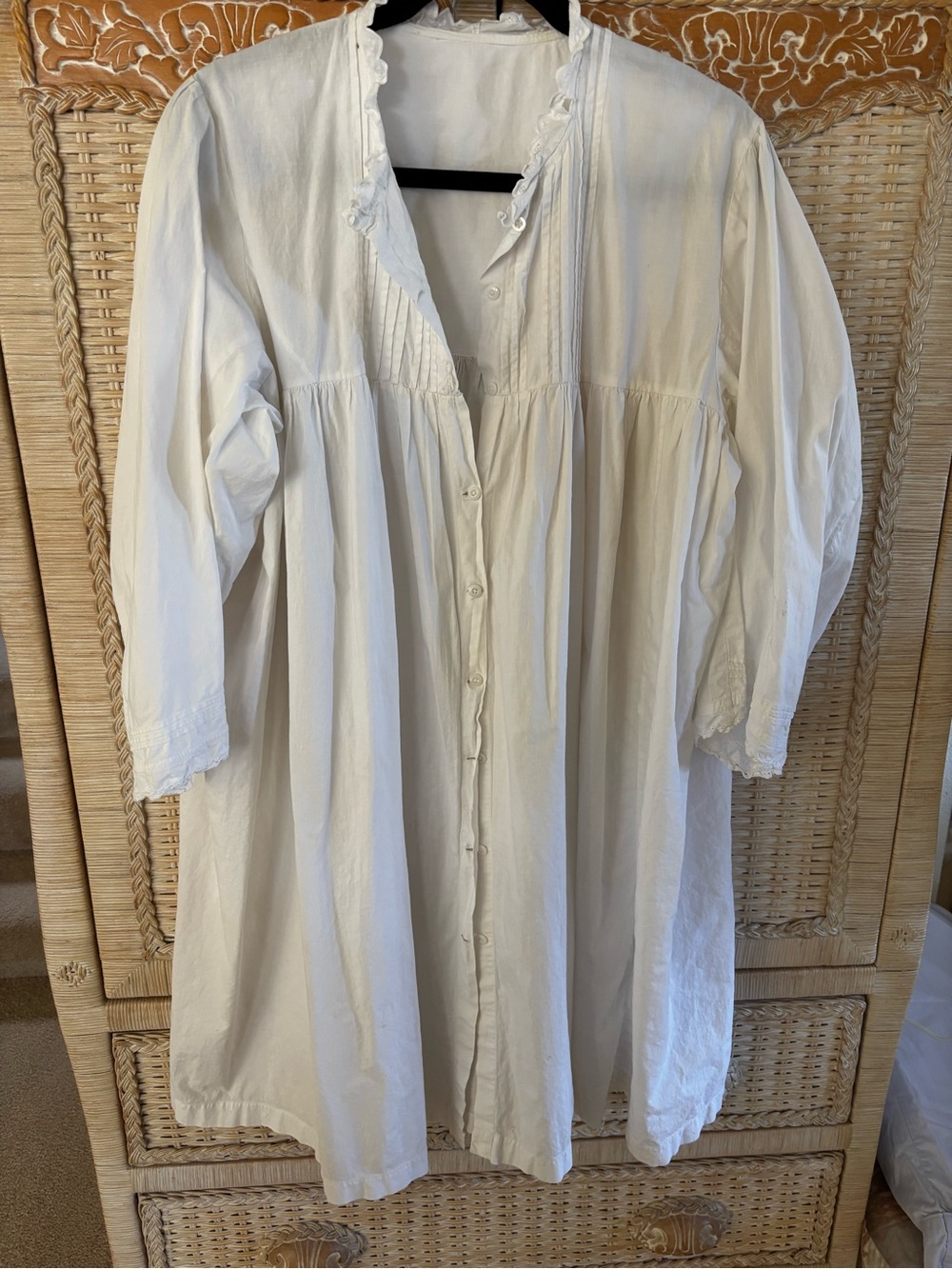 Vintage White Victorian Button-Front Cotton Gown XL